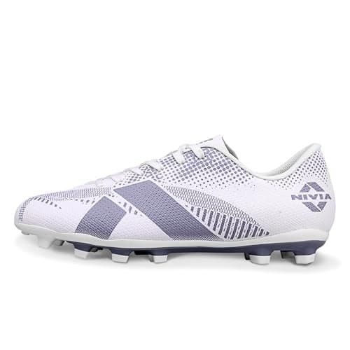 Nivia Arctic Football Studs for Men, Lightweight TPU Skin Upper, Die‑Cut EVA Sockliner, Dual Color TPU Studded Sole, Ideal for Training & Match Cleats – Grey/White, UK07