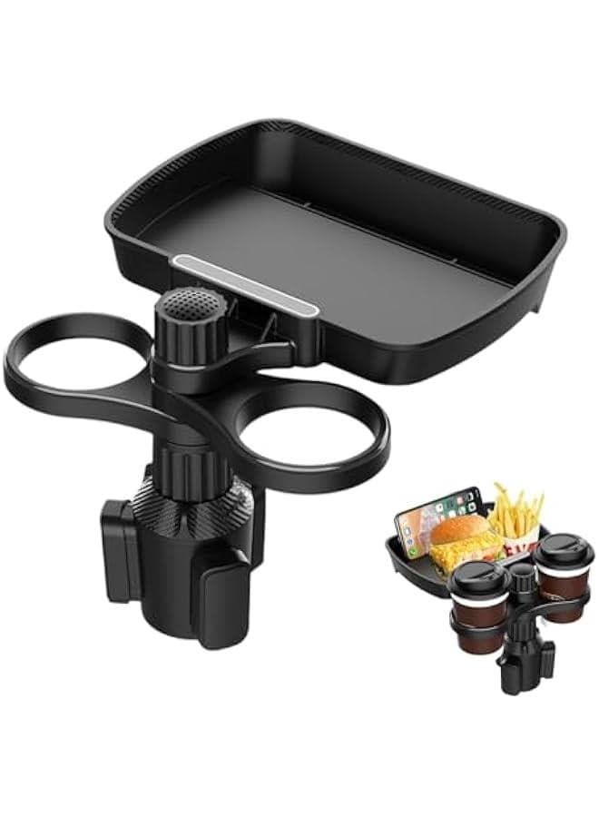 Car Seat Cup Holder, Car Cup Holder with Tray, Multifunctional Car Food Tray Table, Phone Slot and Adjustable Swivel Arm, Perfect Travel Accessories Car Organizer (2 cup holder)
