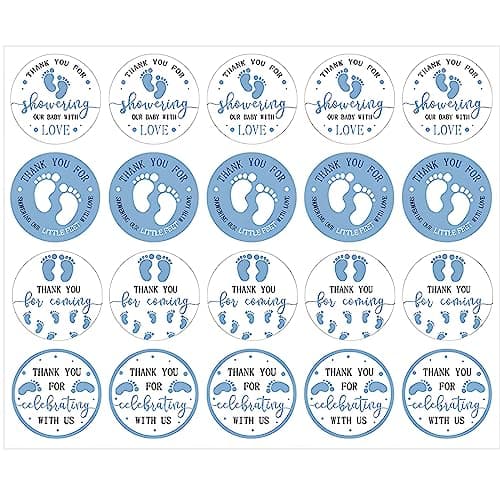 Baby Shower Favor Stickers 240PCS for Boy, 2 Inch Blue Feet Theme, Footprint, Thank You for Celebrating with Us, Great for Candy, Chocolate, Snack, Party Decorations Labels