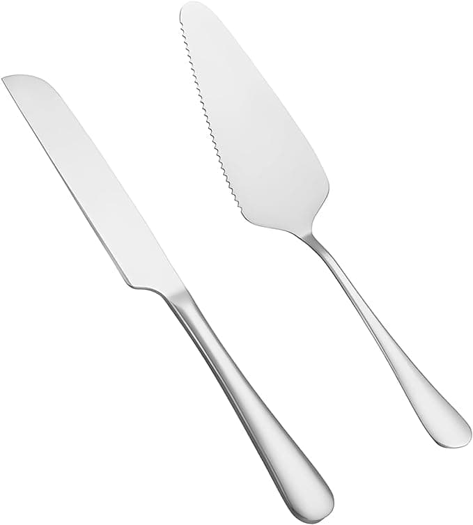 TAPAHPRIYAY Cake Cutting Set for Wedding 2 Pcs Silver Stainless Steel Cake Knife and Server Set Elegant Cake Knife Wedding Decor Cake Stand for Birthday Anniversary Christmas Gift Silver Knife