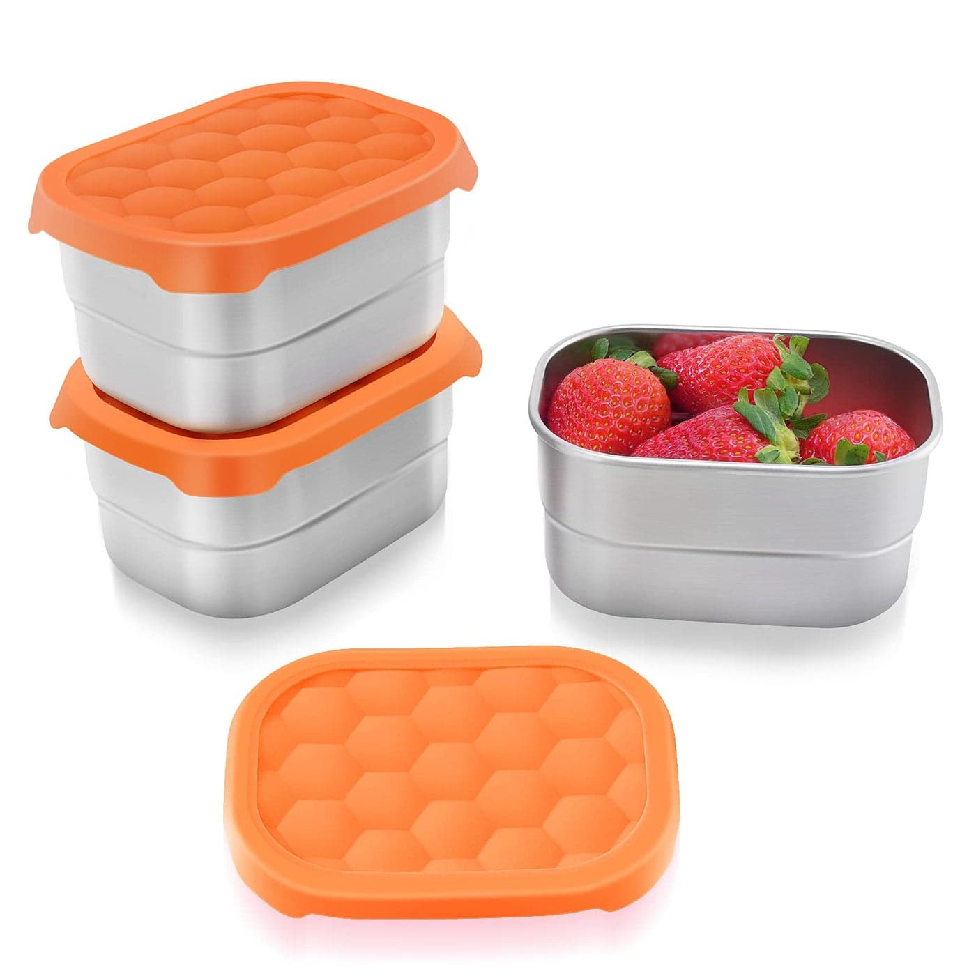 Tanjiae Small 1 CUP Stainless Steel Snack Containers for Kids Easy Open Leak Proof Food Containers with Silicone Lids Perfect Metal Toddler Lunch Box for Daycare and School 8oz