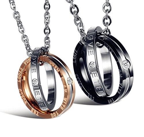 His & Hers Matching Set Titanium Stainless Steel Couple Pendant Necklace Korean Love Style in a Gift Box (ONE PAIR)