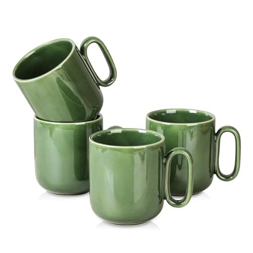 vicrays Ceramic Coffee Mug Set 18 Ounce Large Stoneware Mug for Men Women Unique Glazed Porcelain Mugs with Handle for Coffee Latte Tea Milk Cocoa Set of 4 Green