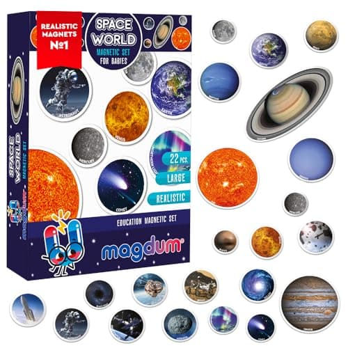 Solar System Fridge Magnets for Kids - Magdum - 22 Realistic Space Magnets for Toddlers - Real Refrigerator Magnets - Planets for Kids – Magnetic Universe - Science Toys for Children - Astronomy Gifts