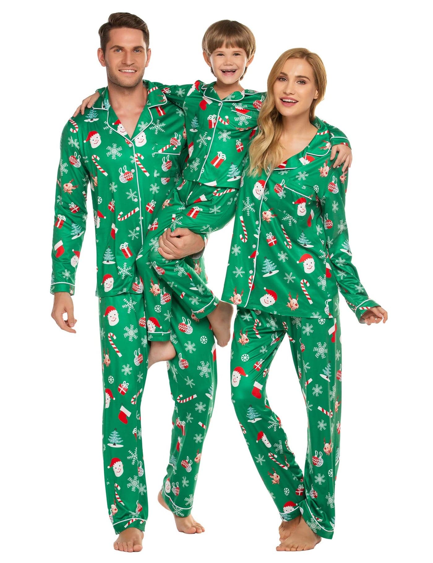 Ekouaer Christmas Family Matching Pajamas Long Sleeve Button Down Pj Set Festival Party SleepwearGreenWomenL