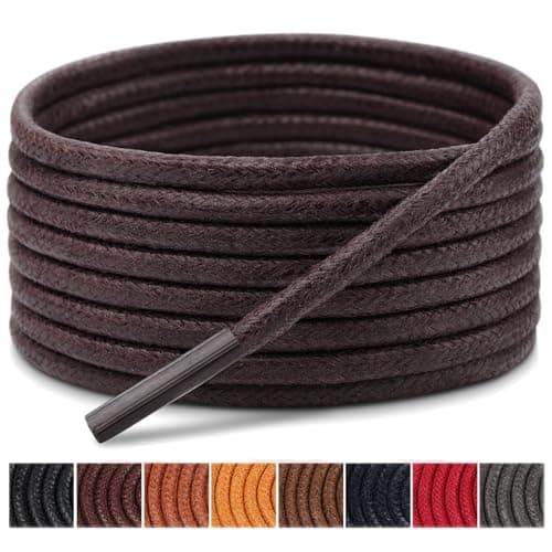 Handshop 3 Pairs Dress Shoe Laces for Men, Replacement Shoelaces for Dress Shoes, Waxed Round Shoe Strings for Women’s Oxford Shoes and Chukka(Dark Brown, 47.3")