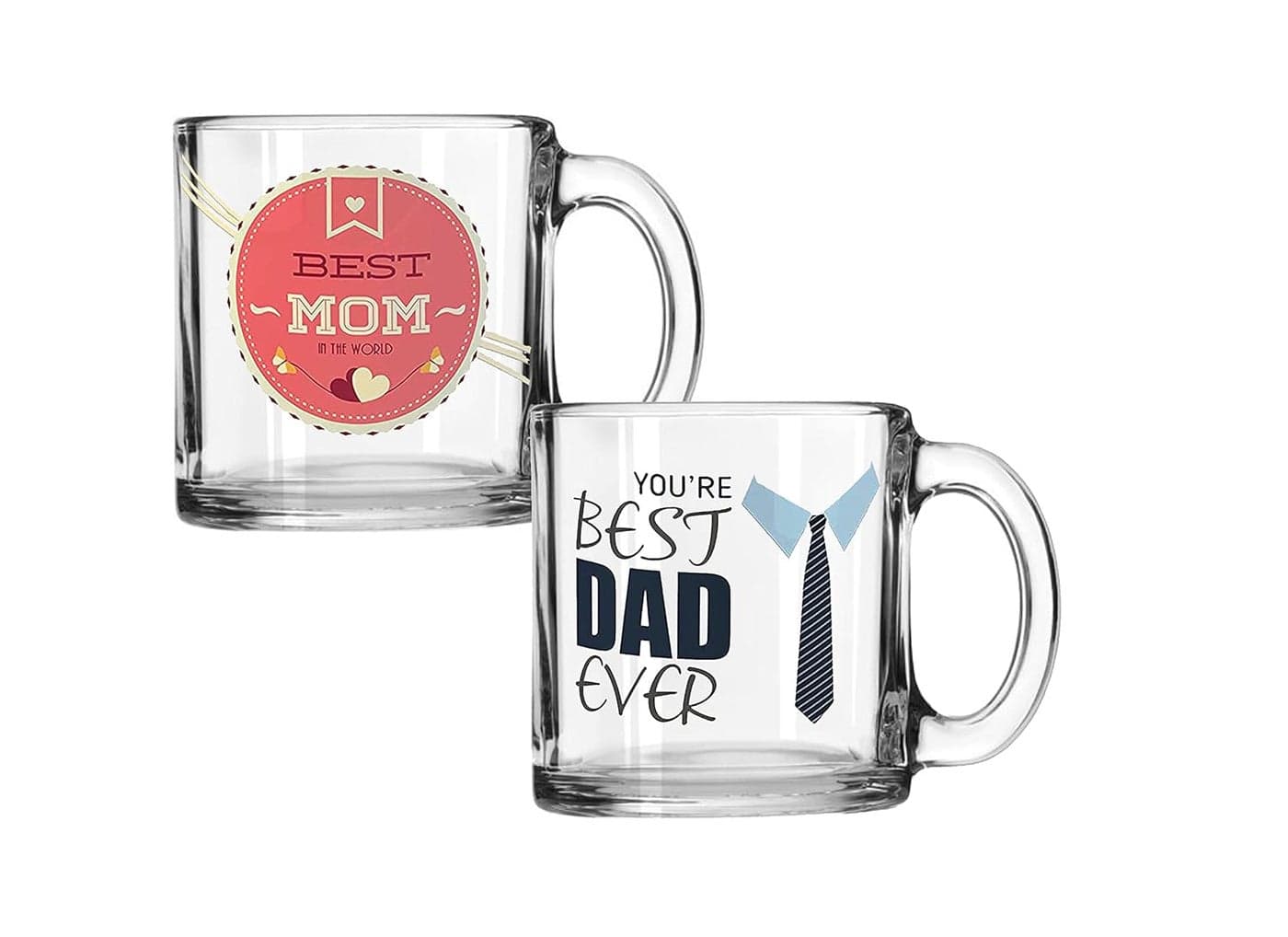 V Kraft Best mom dad Ever Couple Matching Transparent Glass Mug Set of 2 Unique and Stylish Transparent Coffee Mug Tea Cup Gift for Anyone On Any Occasion 330ml