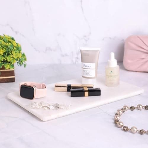 Dreamy Walls White Marble Vanity Tray for Bathroom - Small Tray Organizer for Dresser & Night Stand - Dish Holder, Cosmetic Tray - Perfume, Candle, Small Plant, Home Décor - Ideal Size