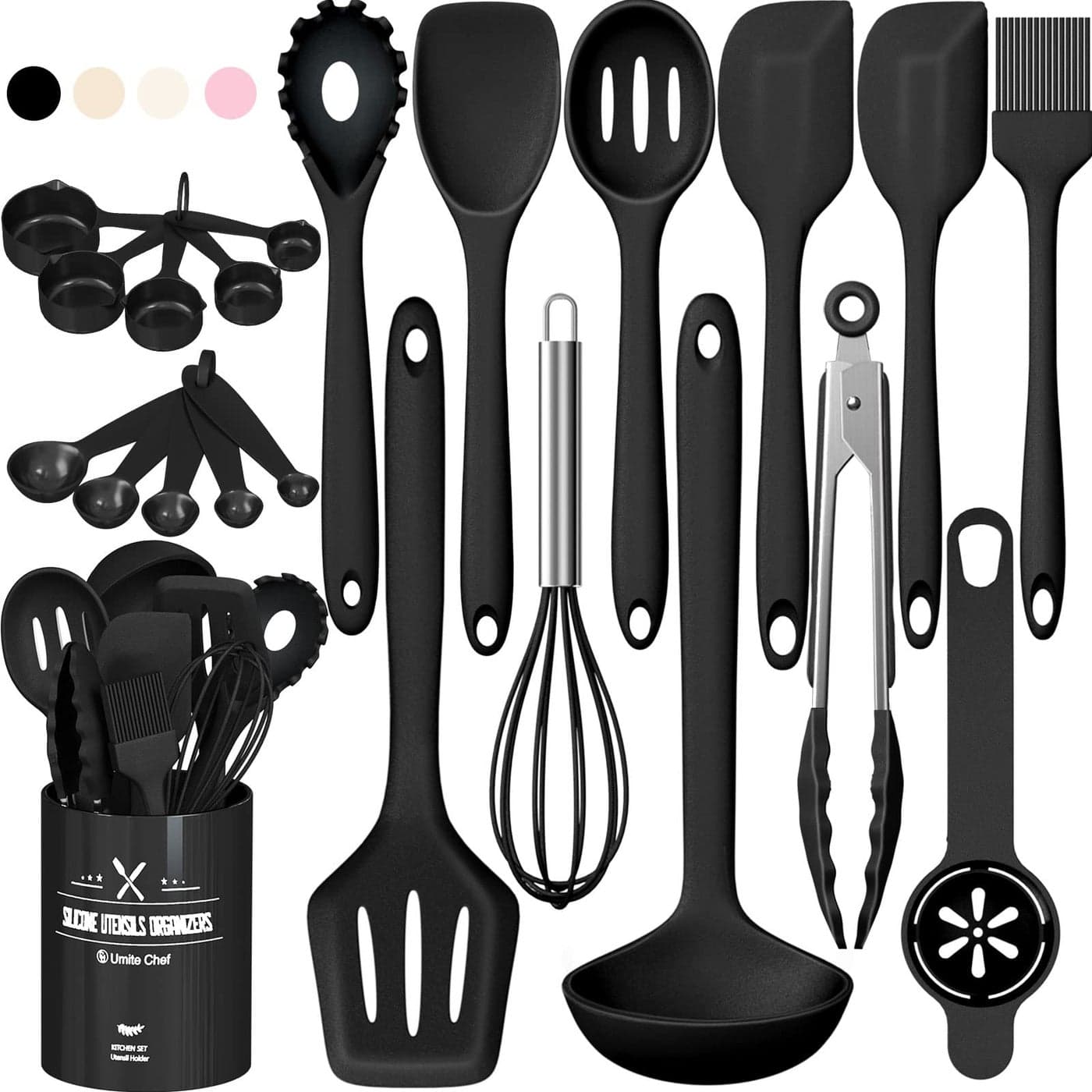 Silicone Kitchen Utensils Set Umite Chef 22Pcs Cooking Utensils Spatula Set Heat Resistant NonStick Silicone Dishwasher Safe Cooking Gadgets Tools SetBlack