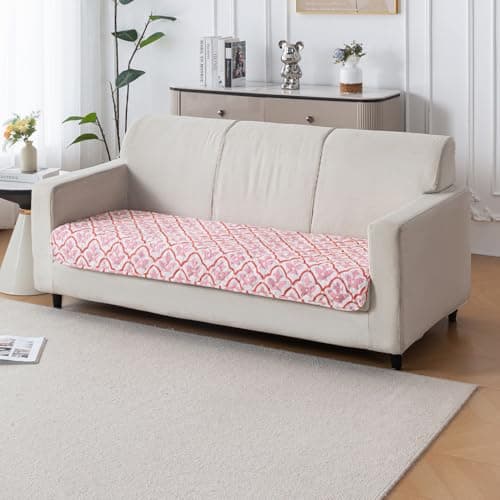 House of Quirk 'Mughal Series' Printed Quilted Sofa Cover for 1/2/3/4 Seater – Anti-Slip, Washable Couch Protector Slipcover (Three Seater, Peach Blush, 80x180 cm)