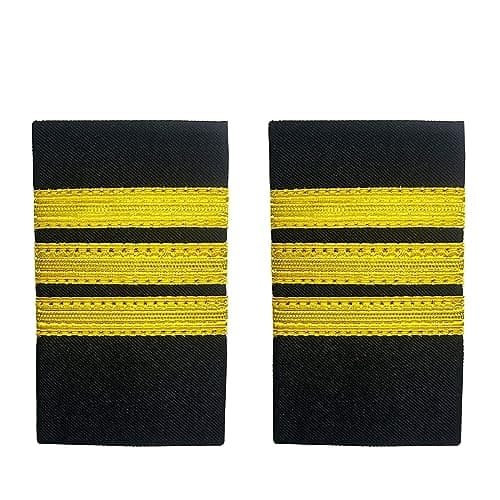 TAIKMD 1 Pair Airlines Pilot Uniform Epaulets Captain Aviators Shirts Epaulettes Sliders Officer Shoulder Boards Badge with Gold Stripes One/Two/Three/Four Bar (Two Bar)