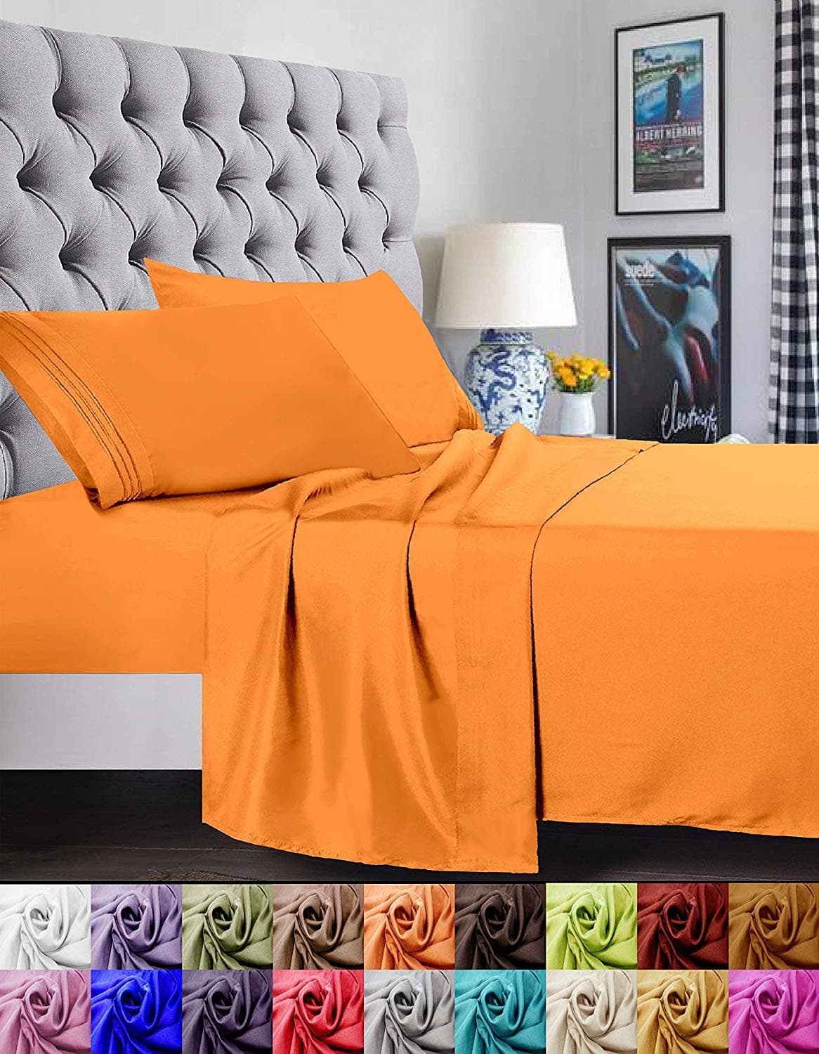 Elegant Comfort 1500 Premier Luxury Hotel Quality Super Soft Wrinkle Free and Fade Resistant 4Piece Bed Sheet Set King Elite Orange