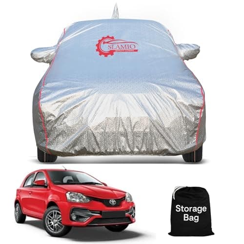 Slamio 100% Waterproof Car Body Cover for Toyota Etios with Mirror and Antenna Pocket and Soft Cotton Lining,Full Bottom Elastic Triple Stitched (Metallic Silver), 1 Unit