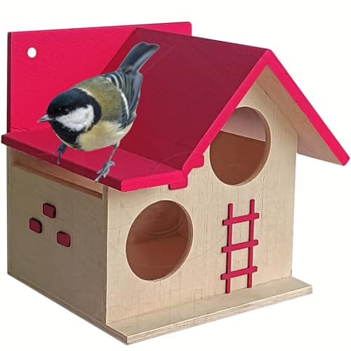 PetNest Bird House for Balcony and Garden Hanging for Love Birds, Sparrow, Hummingbird, Kingfisher Birds Nest for Balcony Made with Russian Wood with Hanging and Wall Pink - DECO6