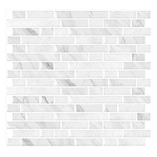 Yipscazo 10 Sheet 12x12 Peel and Stick Backsplash Tile for Kitchen Self Adhesive Stick on Backsplash Laundry Bathroom Vinyl Sticker Wall Tiles Smart Tile in Ceramic White