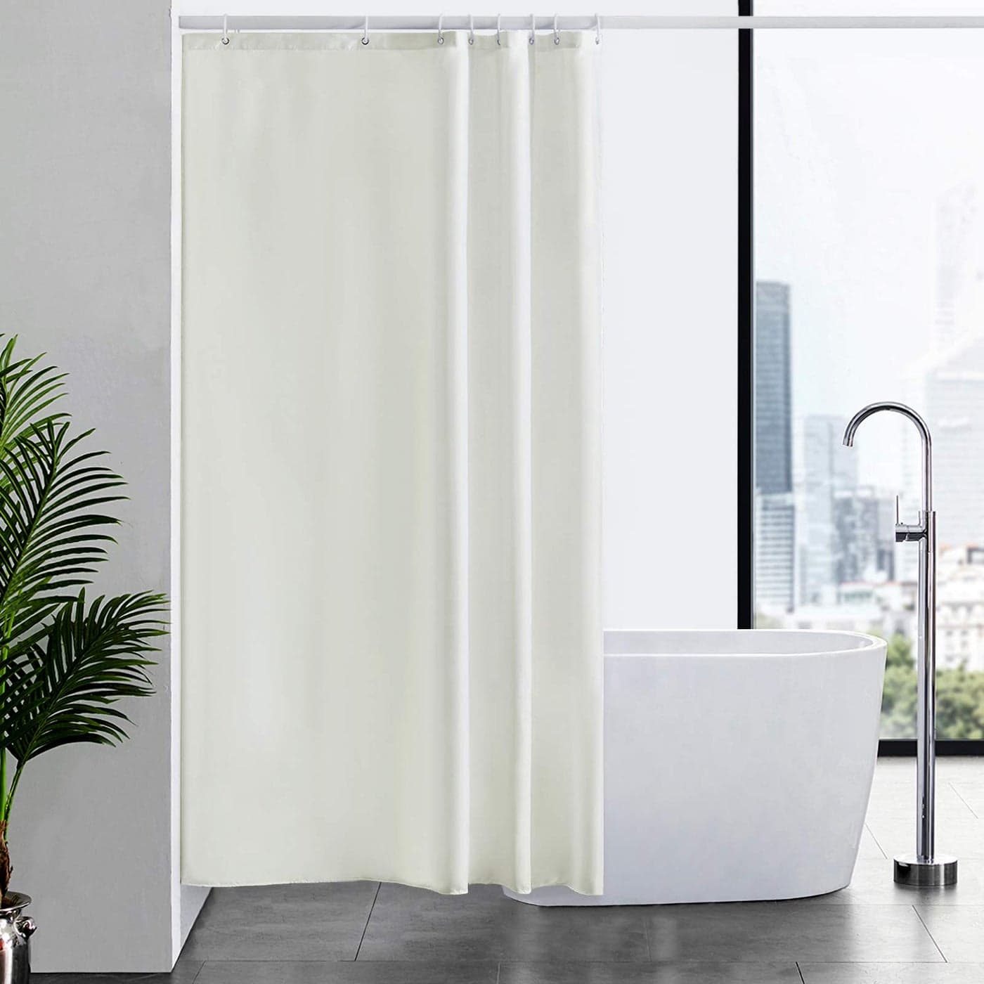 Furlinic White Shower Curtain Mould Proof Resistantand Waterproof Washable Polyester Fabric Bath Curtains with Weight Tape 8 Hooks for Wetroom 47x78 Inch 120x200cm