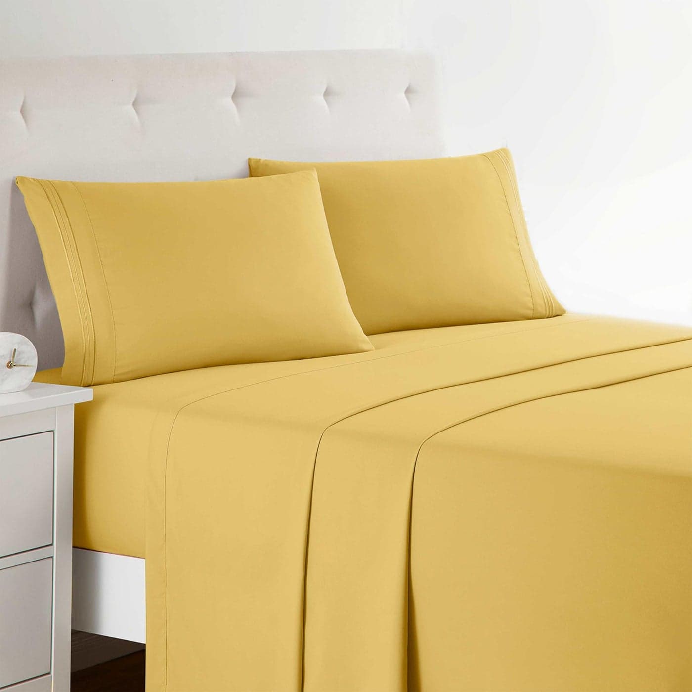 Clara Clark Bed Sheets Premier 1800 Series 4 Piece Bed Sheet Set Deep Pocket Wrinkle Fade Stain Resistant Luxury Soft Bedding Sheets Pillowcases Full Yellow