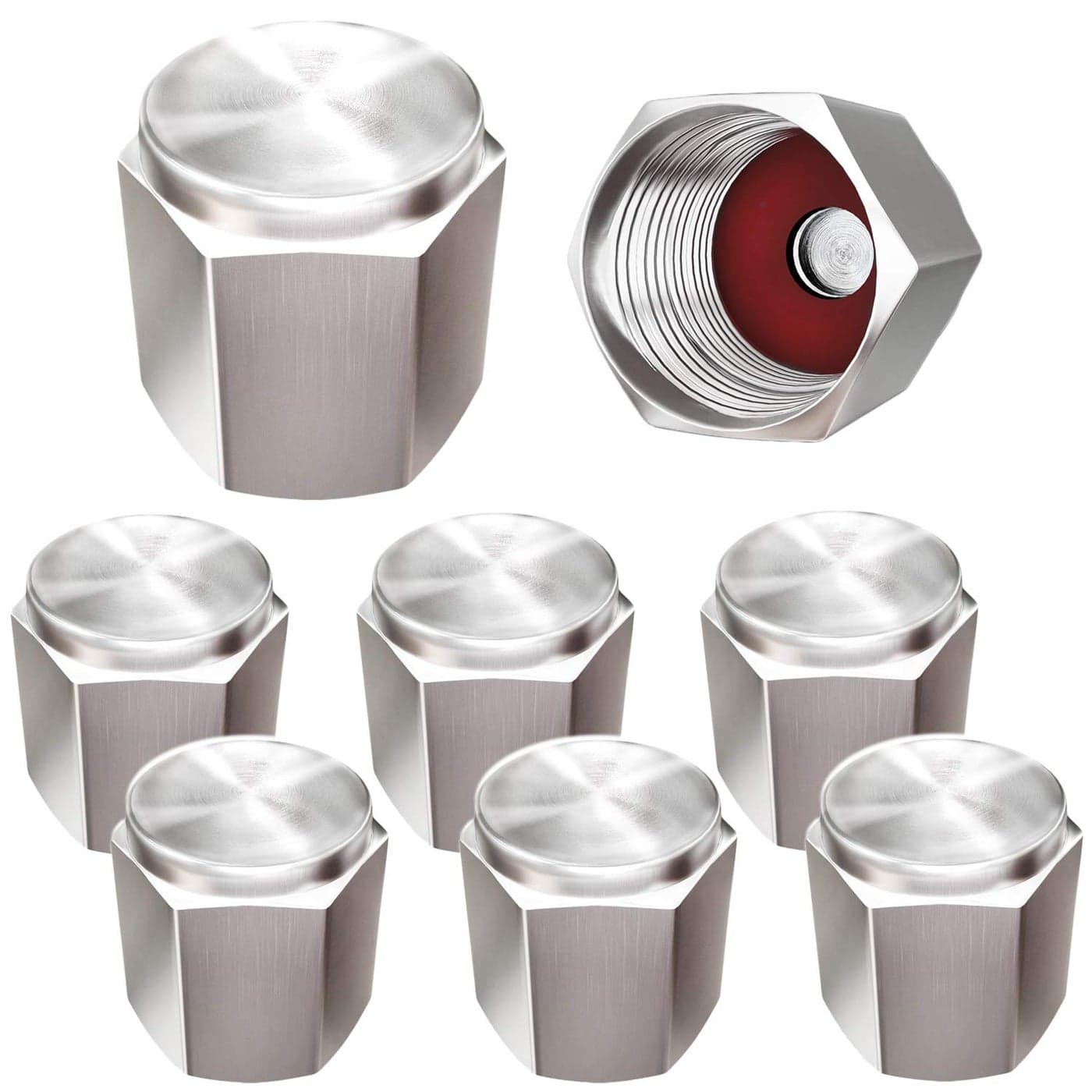 Brass 8 Pack Tire Valve Caps Silver Premium Metal Rubber Seal Tire Valve Stem Caps Dust Proof Covers Universal fit for Cars SUVs Bike and Bicycle Trucks Motorcycles