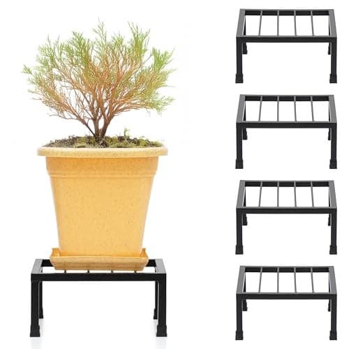 Livzing Metal Plant Stand-Iron Stand for Indoor & Outdoor Planters, Pot Stand for Plants, Durable & Stylish - Perfect for Balcony, Terrace-(Pack of 4-Black)