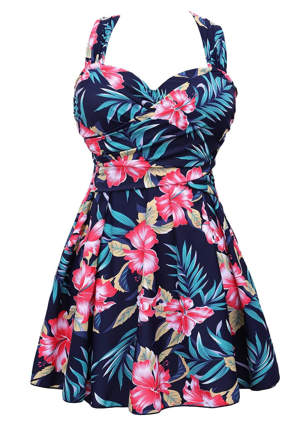 COCOPEAR Women's Elegant Crossover One Piece Swimdress Floral Skirted Swimsuit Floral 43 2XL/14-16