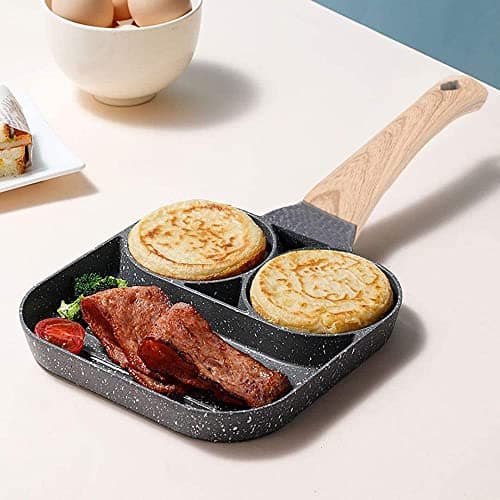 HaRvic Non Stick Egg Frying pan with Blocks Aluminium Fry pan for Cooking with Wooden Handle Egg Omelette pan Round with Detachable Handle (Grey)