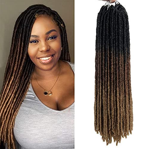 18 Inch Goddess Faux Locs Straight Gypsy Locs Crochet Hair 3 Tone Ombre Crochet Braids Dreadlocks Pre-Looped Synthetic Hair Extensions 18 Strands/Pack 1(Pack of 6, T1B/30/27)