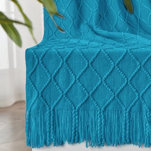 inhand Teal Throw Blanket for Couch and Bed Soft Living Room Home Decor Knitted Twin Size Blanket Outdoor Lightweight Breathable Summer Blanket Farmhouse Warm Woven Decorative 60x80