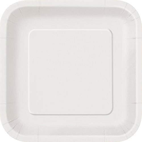 White Square Disposable Paper Dessert Plates - 7'', 16 Pieces - Perfect for Parties, Weddings, Holidays & More