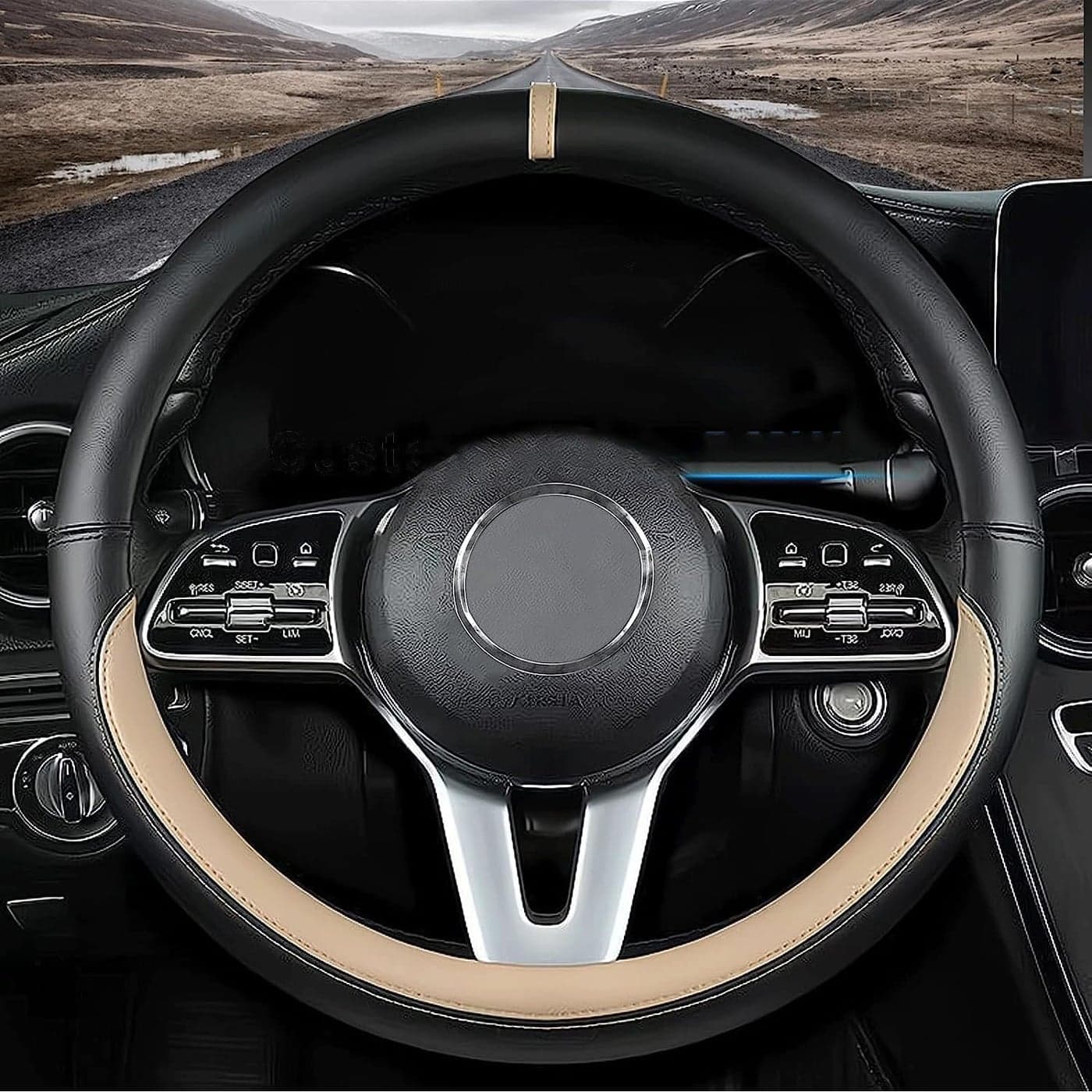 Sawuaa Custom Fit Nappa Leather Steering Wheel Cover for BMW - Beige
