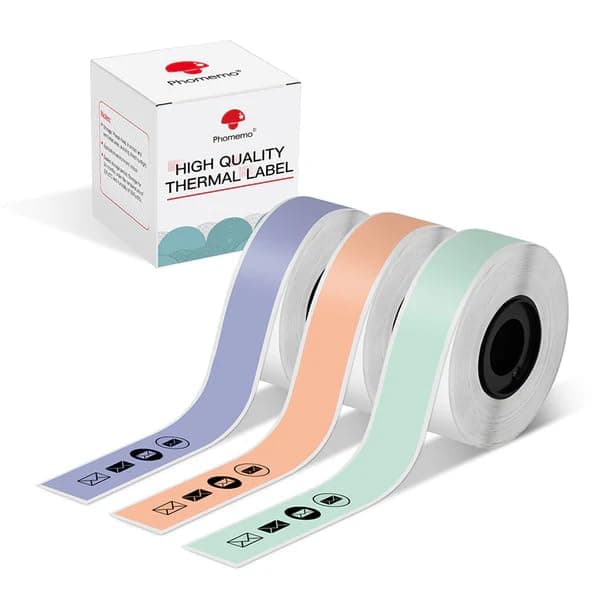 Phomemo D30 Continuous Labels, D35 Q30 Q31 Q32 Q30S Long Label Tape, Black on Green, Orange, Lavender Sticker Thermal Paper Self-Adhesive D30 Label Tape, 15 x 6m (19/32 x 2367/32) Long Tape, 3-Roll