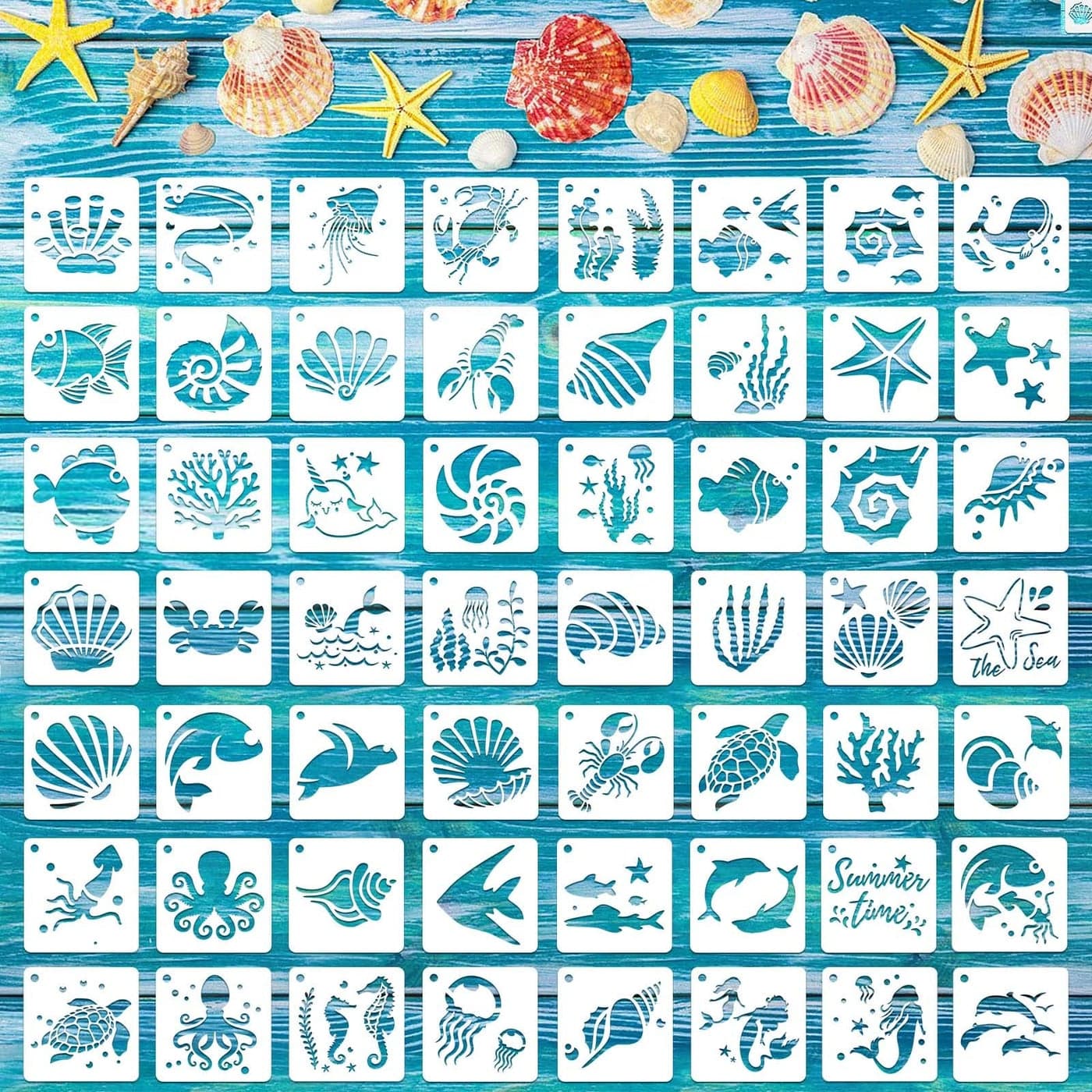 Augshy 56 Pack Sea Creatures Stencils Ocean Animal DIY Pattern Stencils for Wall Floor Decor Rock Painting Art Projects 3inch