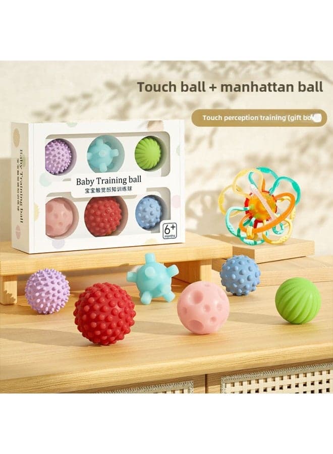 Direct Baby Touch Ball Massage Hand Ball Baby Grip Training Puzzle Peace Of Mind Material No Smell-Color:6-piece Touch Ball Set + Bard Ball (silicone Material, Free Storage Box)