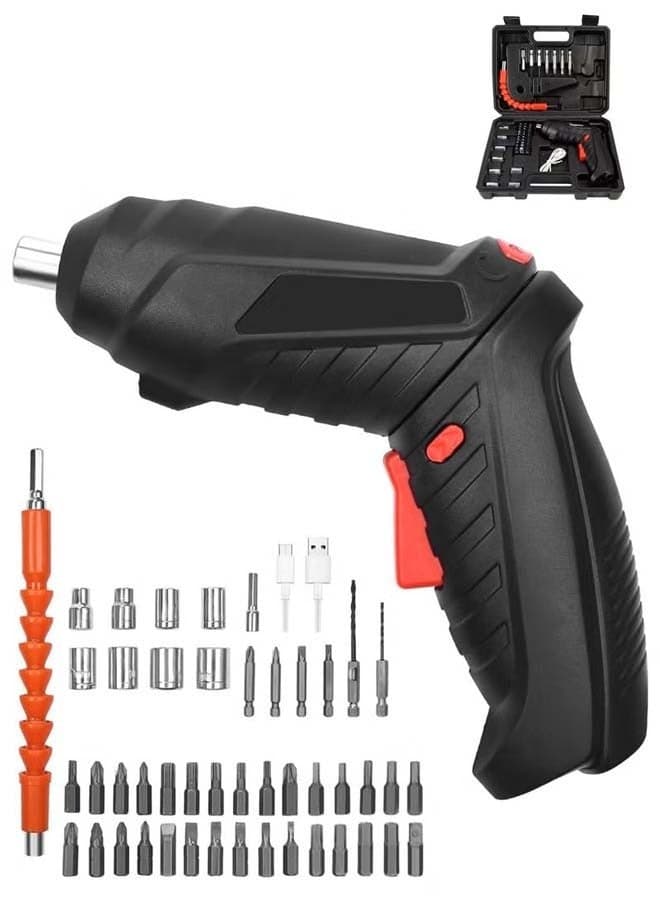 Electric Screwdriver, LED Light Cordless with 3 Gear Torque and Smart Chuck Screw Guns, Twistable Handle 48 in 1 Rechargeable for Furniture Assembly, Home DIY Projects
