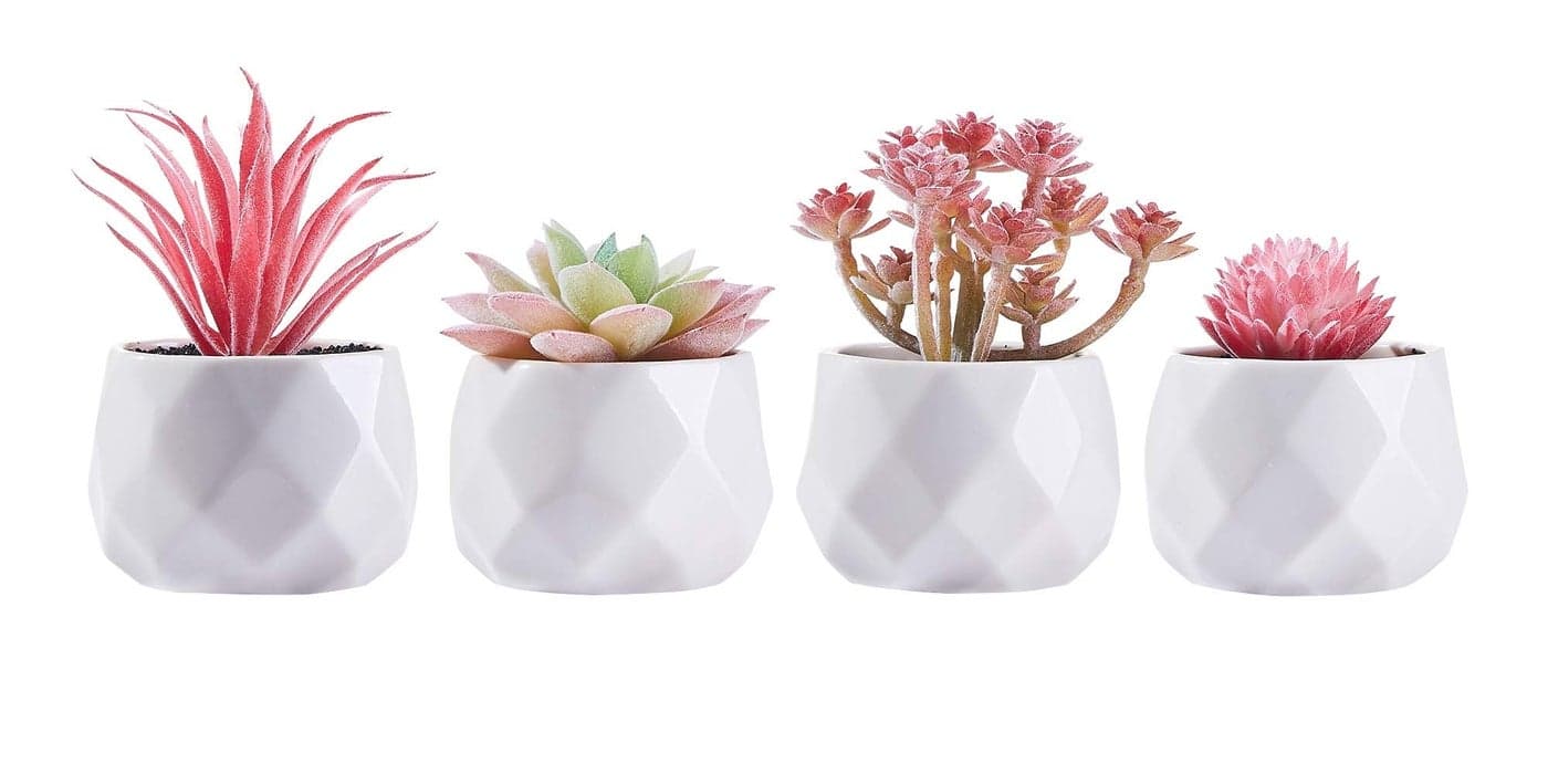 CADNLY Fake Succulent Plant Set Artificial Desk Plants for Women Desk Realistic Faux Succulents in Ceramic Pots Mini Pink Decor for Bedroom Bathroom Office Shelf Decor