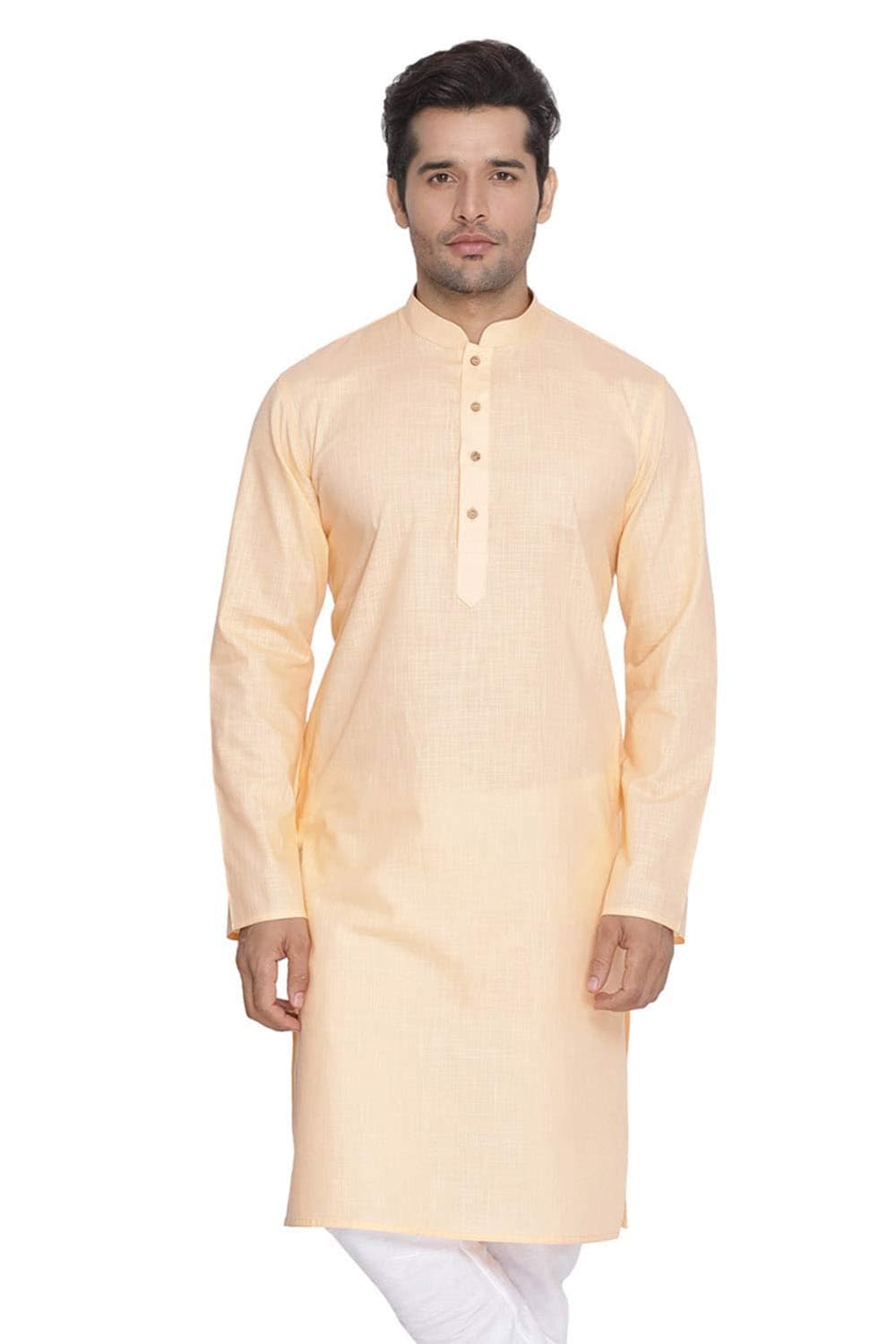 VASTRAMAY Mens Cotton Linen Fawn Kurta - Timeless Elegance for Festivals & Events | Plain Solid Full Sleeves Mandarin Collar Kurta | Classic Design, Premium Comfort, and Versatile Style_VASMK007FN_40