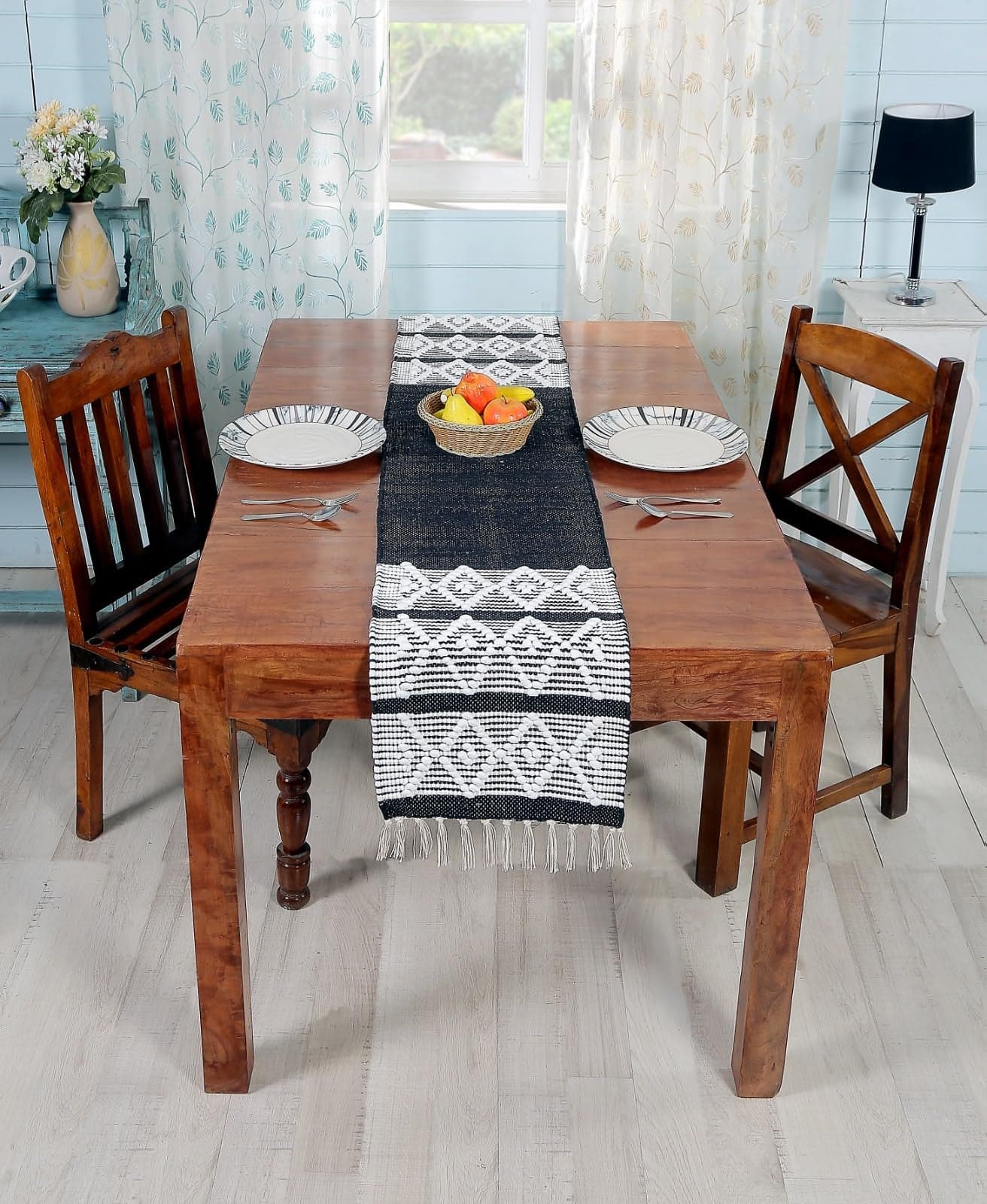 POSHREYA Cotton Table Runner for 4 6 Seater Dining Table|Centre Table|Coffee Table|Living Room|Table Decor|Eating Area|Decorative Runner|(14*72 INCHES)|Black|TRPS 022