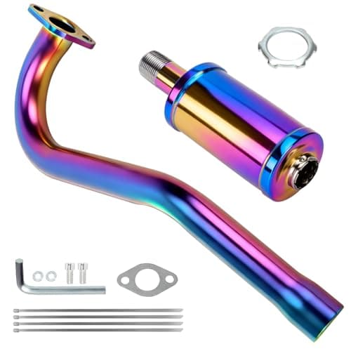 CILOYU Central Long Mini Bike Exhaust Header Pipe Muffler Kit Compatible with Coleman CT100U GMB100 79cc 3HP Engine 154F 3.0HP Predator 98cc GPS Rascal 98 Lite Minibike Parts Colorful