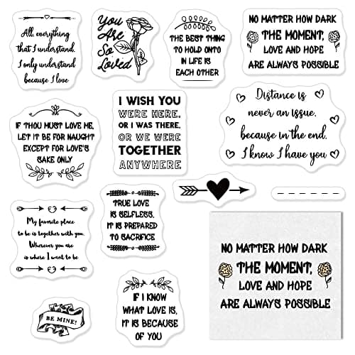 Estivaux Valentines Love Message Letters Clear Stamps for Card Making Journaling, Flowers Leaves Transparent Silicone Stamps Heart Words Rubber Stamps for Scrapbooking DIY Cards Crafts Supplies