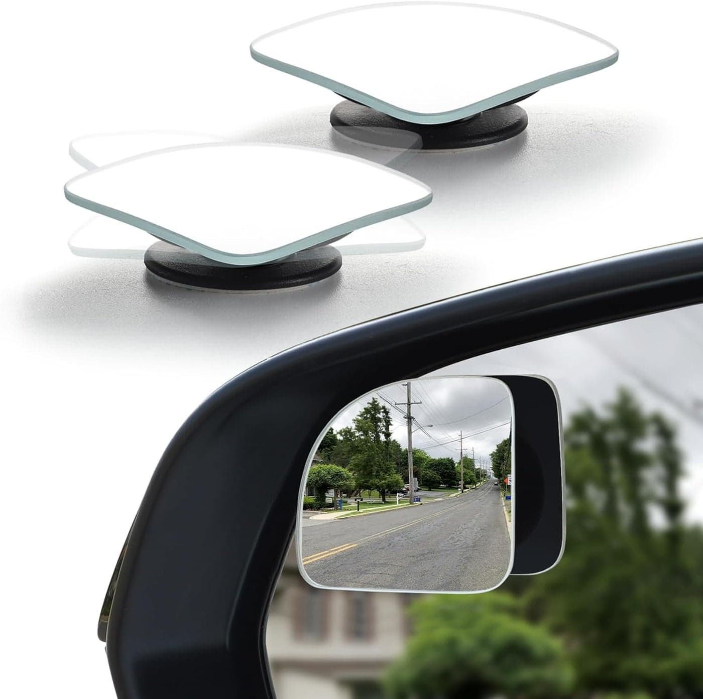 LivTee Blind Spot Mirror Fan HD Glass Frameless Convex Rear View Mirror with wide angle Adjustable Stick for Cars SUV and Trucks Pack of 2