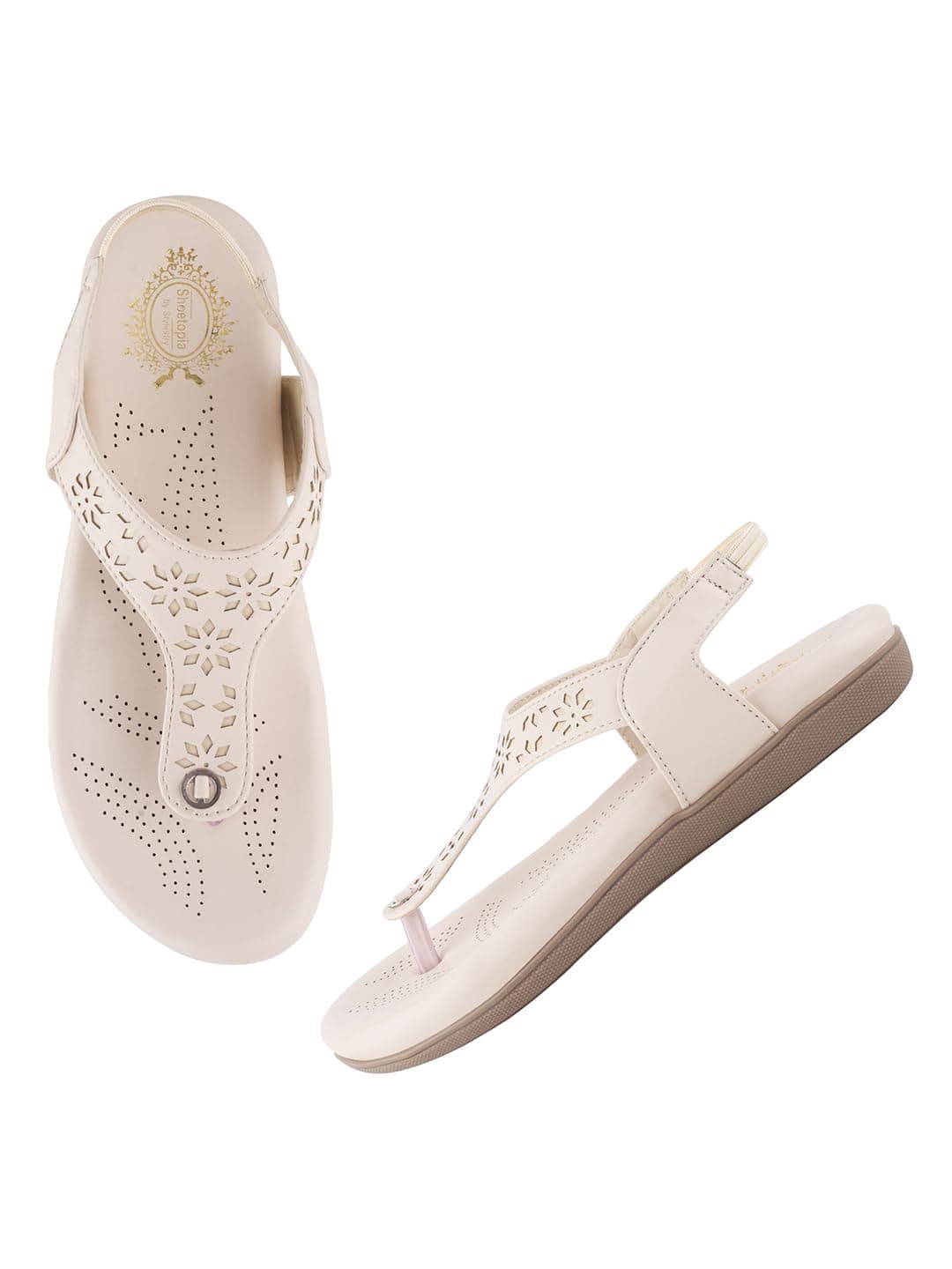 Shoetopia Women's SND-1182 Flat Sandal-5 Kids UK (SND-1182-Cream)-EU38