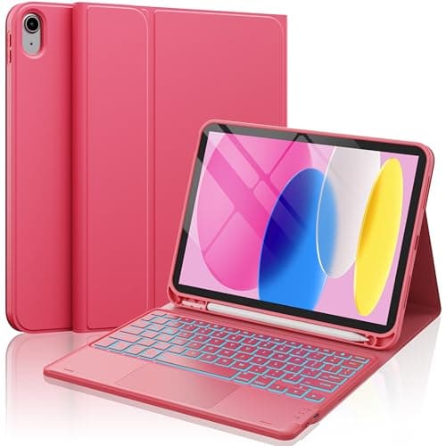 CHESONA for iPad 10th Generation Case with Keyboard, 7 Color Backlight, Multi-Touch Trackpad, Flip Stand Case with Pencil Holder, 2 Wireless Channels for iPad (A16) 11th/10th Gen (2025/2022), Red