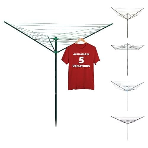 Strata 91 FT Umbrella Clothesline Outdoor Clothes Line Outdoors Green Painted Steel Frame with Ground Socket Clotheslines for Outside Laundry Drying Washing Line for Hanging Clothes Sheets etc