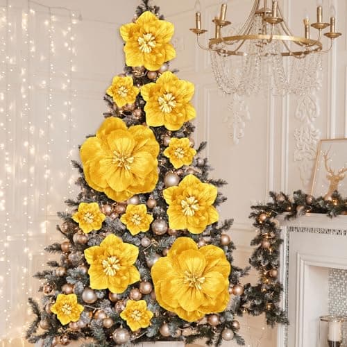 Humyoun Giant Paper Flowers Artificial Large Paper Flower Decoration for Handcrafted Wall Backdrop Christmas Mexican Wedding Graduation Bridal Shower Birthday Party SuppliesGold12 Pcs