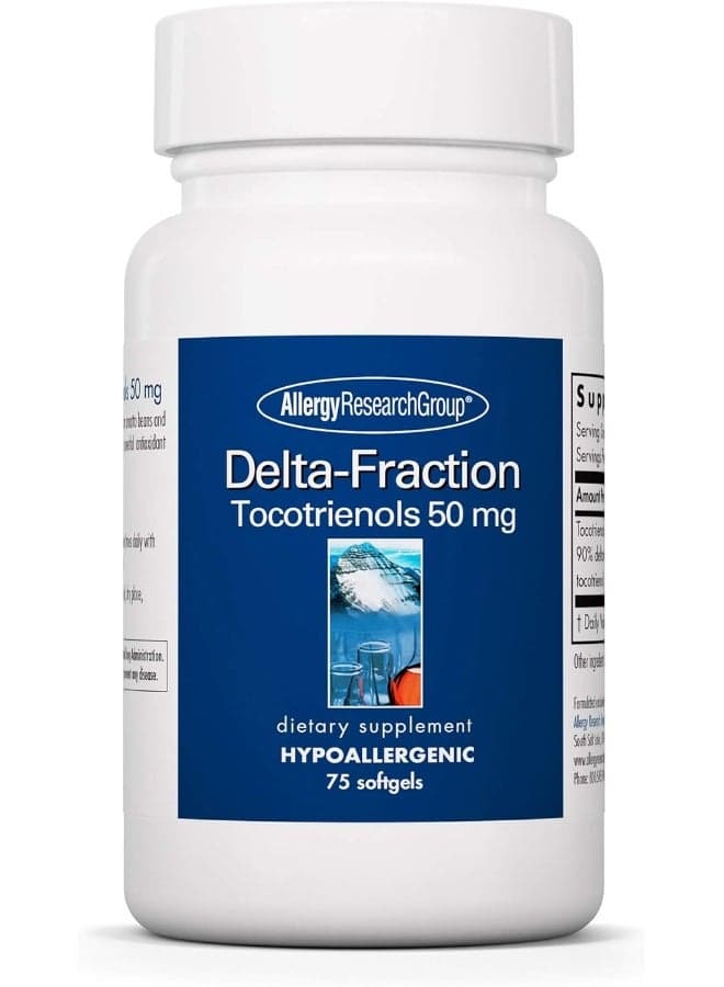 Allergy Research Group Delta-Fraction Tocotrienols Supplement - 50 mg Vitamin E, Annatto, Gamma, Tocotrienols Only, Tocopherol-Free, Hypoallergenic, Softgels - 75 Count