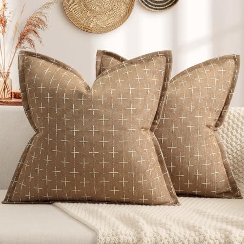 ZWJD Throw Pillow Pillow Covers 20x20 Set of 2 Soft Polyester Textured Pillow Covers with Stylish Flange Edge Cozy Farmhouse Throw Pillows for Couch Bed Sofa Living Room