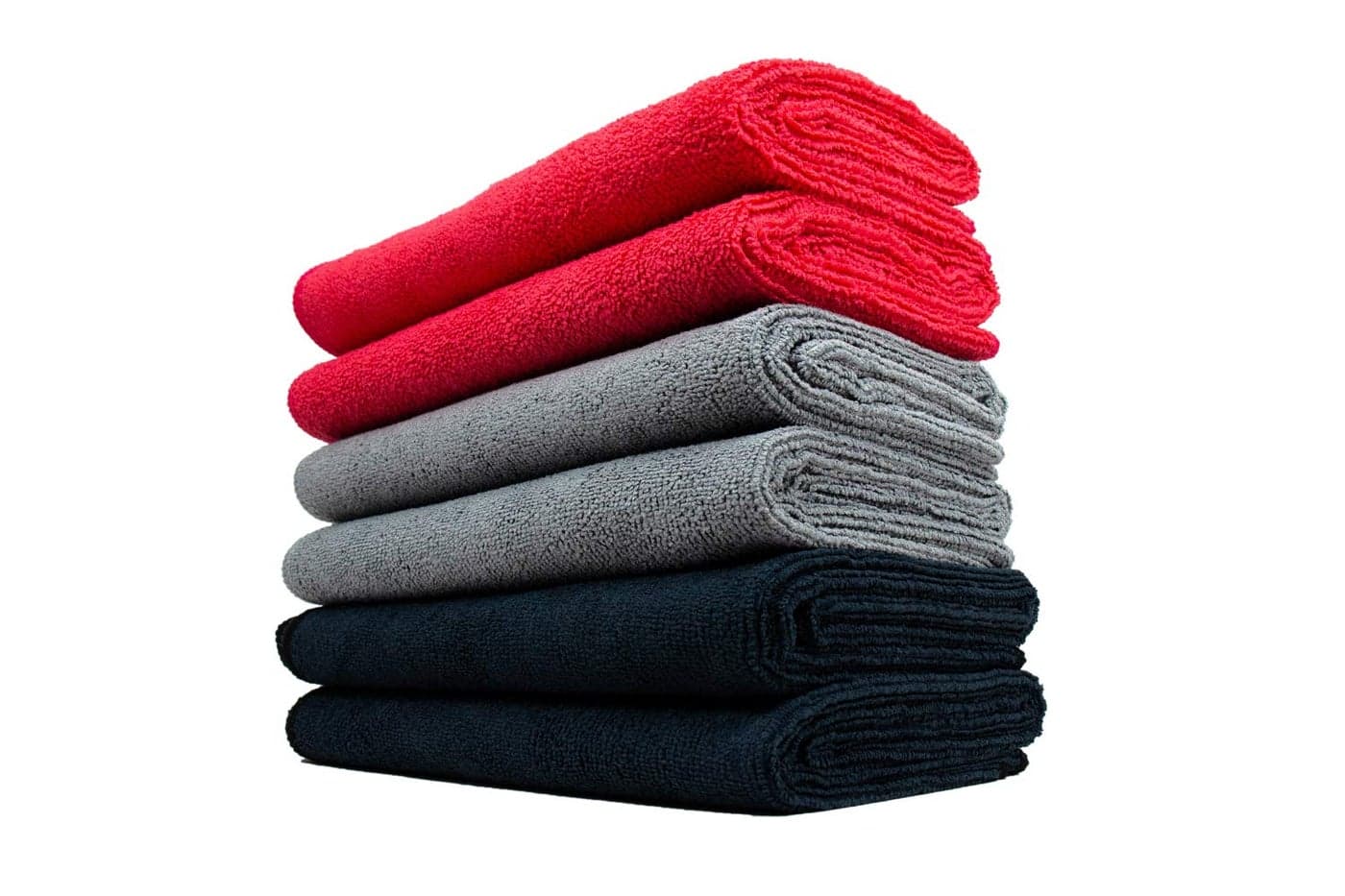 The Rag Company - Car Wash Towel - Professional Microfiber Auto Detailing and Drying Towels, Lint-Free, Streak-Free, Great for General Cleaning, 320gsm - 16in x 27in - Red + Grey + Black (Pack of 6)