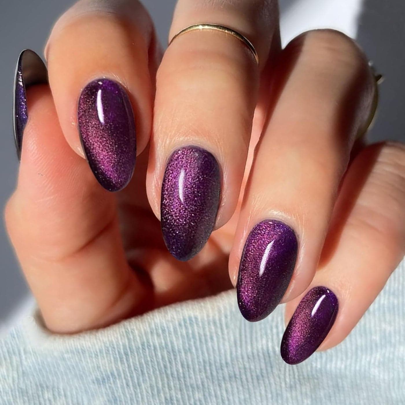 JMEOWIO Gel Nail Stickers Deep Purple Cat Eye Semi Cured Gel Nail Strips Wraps UVLED Nails Art Design Decoration Accessories