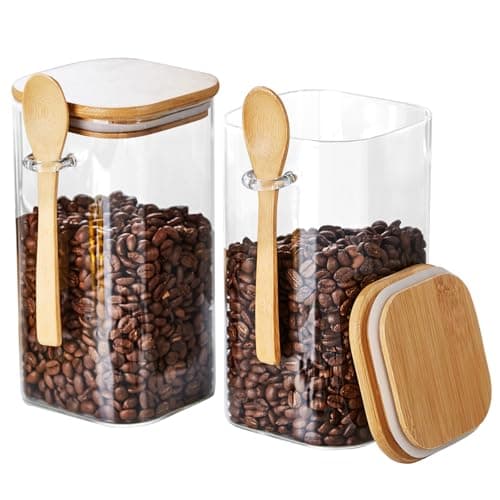 Glass Jars with Airtight Bamboo Lids and Spoons 2PCS 1150ml39oz Overnight Oats Containers with Lids Glass Food Storage Containers for Coffee Beans Flour Sugar Cookie Pasta Tea Leaf