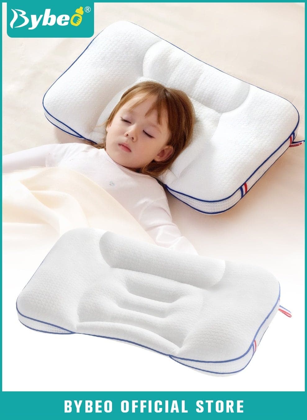 Toddler Pillow for Sleeping, Kids Pillows with Ergonomic Spine-Protective Design, Toddler Head Support Pillow, Baby Nursing Sleeping Pillows, for 1-4 Years Children Boys and Girls, Cooling Fabric