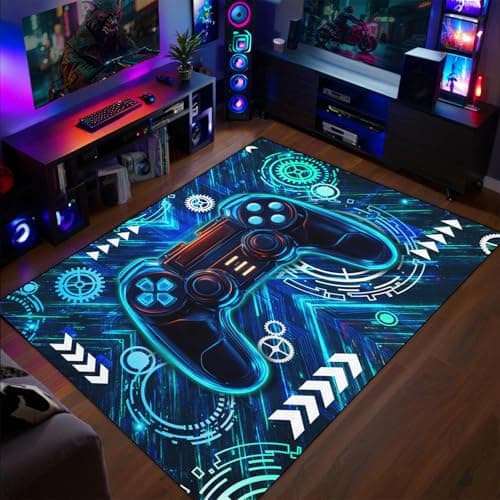 Gaming Rug for Boys Room - Gamer Rug, 3'X5' Cool Gaming Carpet for Teens Boys Bedroom Playroom Decor, Blue Game Controller Gaming Carpet for Office Computer Chair Floor Mats